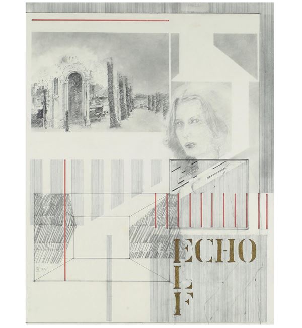 Yao-Tang Huang (1948) : Echo L F  (1976)  -  Marker, pencil and gold paint on paper - Auction Modern and contemporary art - Blindarte Casa d'Aste