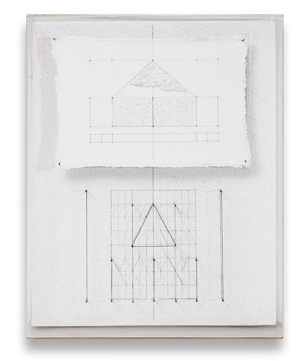 Walter Valentini : Stanza del tempo 419/13  (1983)  - Tecnica mista su tavola e tela in teca di plexiglas - Asta Arte Moderna e Contemporanea - Blindarte Casa d'Aste