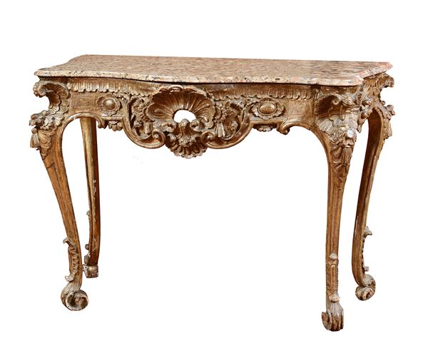 Manifattura dell'Italia meridionale, fine XVIII secolo - Consolle in legno intagliato e dorato