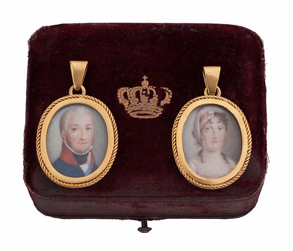 Manifattura napoletana, XVIII secolo - Luigi Filippo duca d’Orleans e marito di Maria Amalia di Borbone;    Maria Carolina d’Austria, moglie di Ferdinando IV di Borbone e suocera di Luigi Filippo d’Orleans