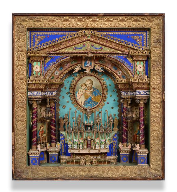 Manifattura conventuale napoletana, XIX secolo : Altarolo  - carta a rolli - Asta Oggetti d'Arte e Antiquariato, Dipinti Antichi, XIX-XX Secolo - Blindarte Casa d'Aste