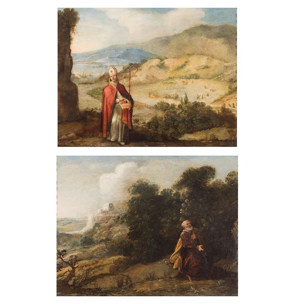 Scipione Compagno - A) SAN GENNARO CON POZZUOLI SULLO SFONDO  B) SAN PIETRO IN UN PAESAGGIO