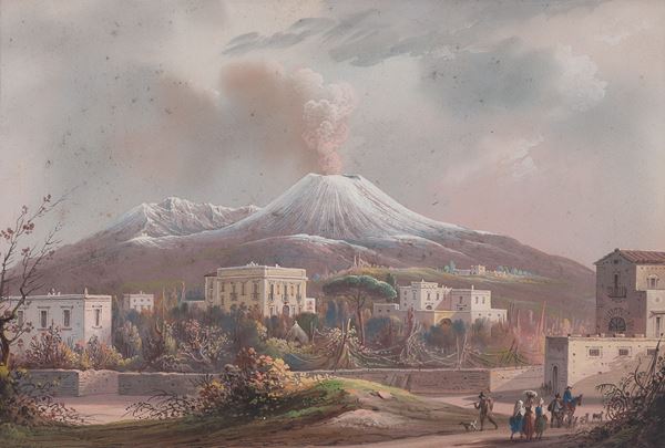 Scuola napoletana, XVIII secolo - Il Vesuvio sotto la neve di Torre del Greco