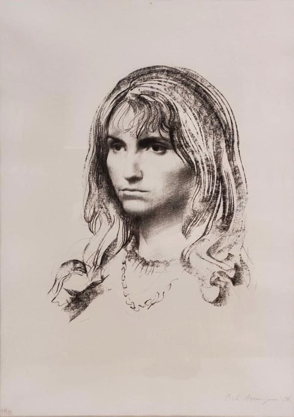Pietro Annigoni : Testa femminile  - Lithography on paper - Auction Graphic and Multiple - Blindarte Casa d'Aste