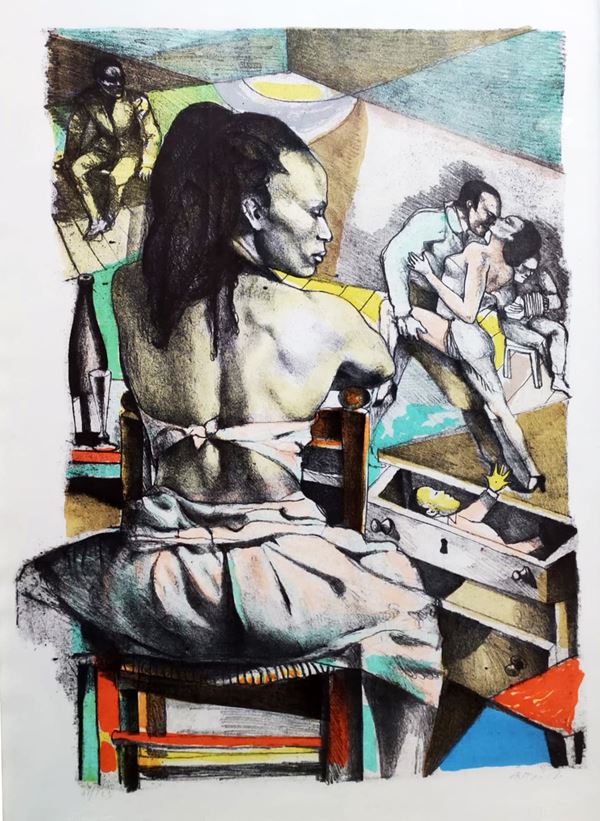 Ugo Attardi : Tangueros  - Litography on paper - Auction Graphic and Multiple - Blindarte Casa d'Aste