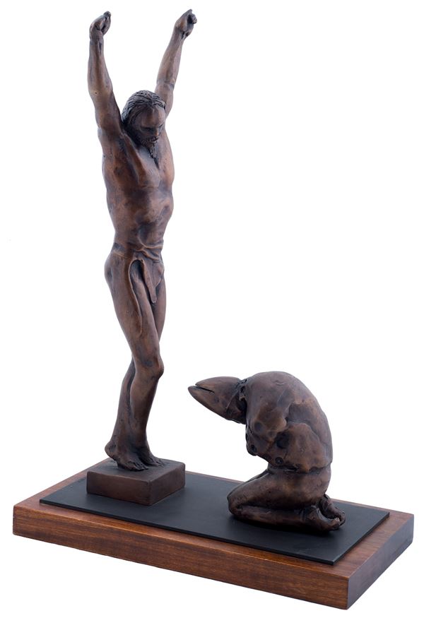 Ugo Attardi : La benedizione  - Bronze sculpture on wooden base - Auction Modern and Contemporary Art - Blindarte Casa d'Aste