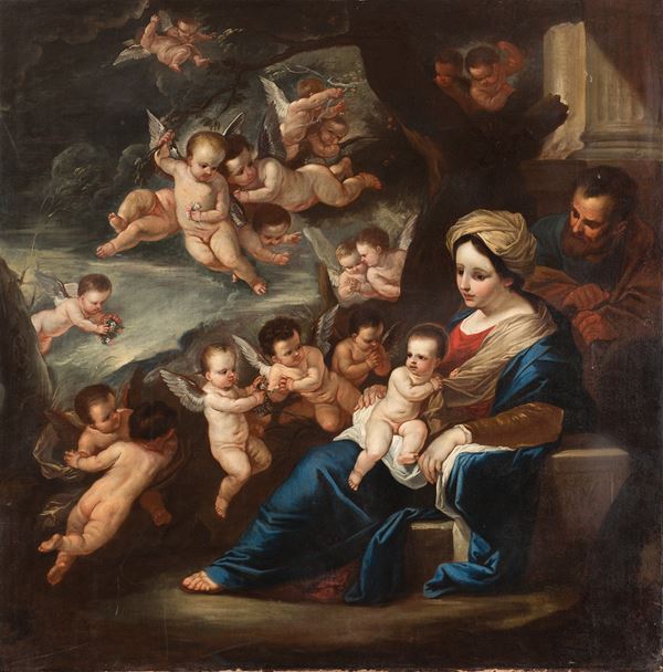 attribuito a Luca Giordano - Sacra famiglia confortata dagli Angeli