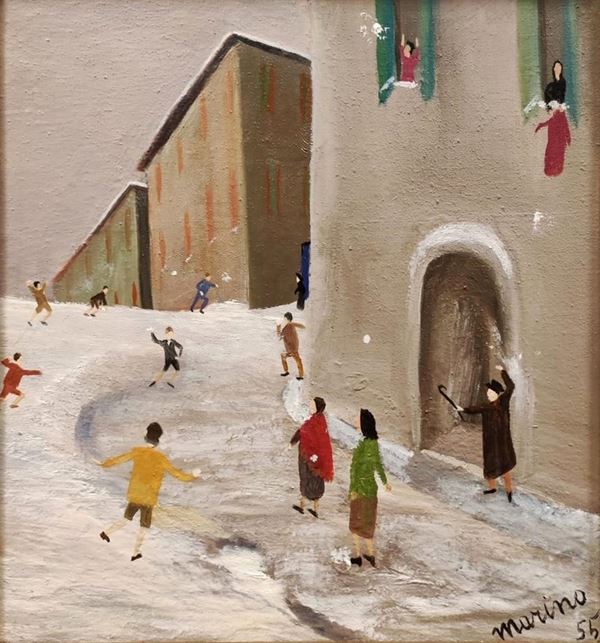 Marino  Ceccarelli : Senza Titolo  (1955)  - Olio su tela - Asta Arte Moderna e Contemporanea - Blindarte Casa d'Aste