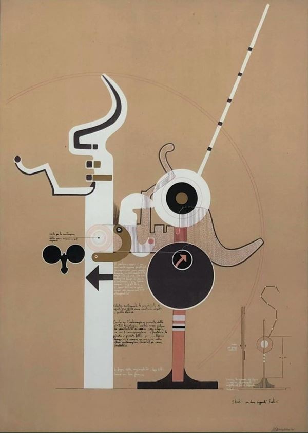 Mario Persico : Studio per due segnali festivi  (1970's)  - Color lithograph -  BUY NOW - Graphics and Multiples - Blindarte Casa d'Aste