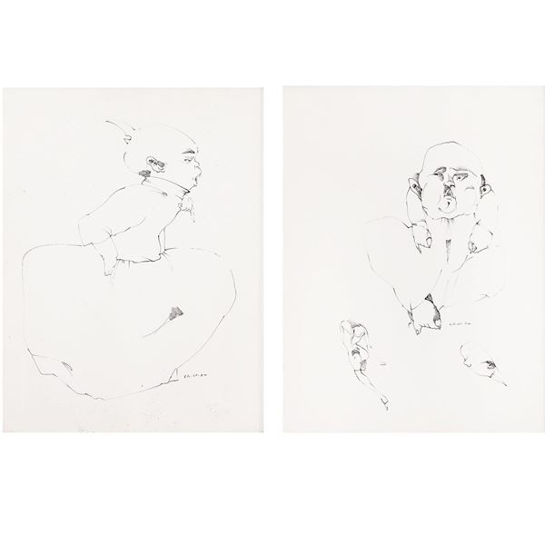 Enrico Colombotto Rosso : Single lot composed by 2 artworks  - china on paper - Auction Modern and Contemporary Art - Blindarte Casa d'Aste