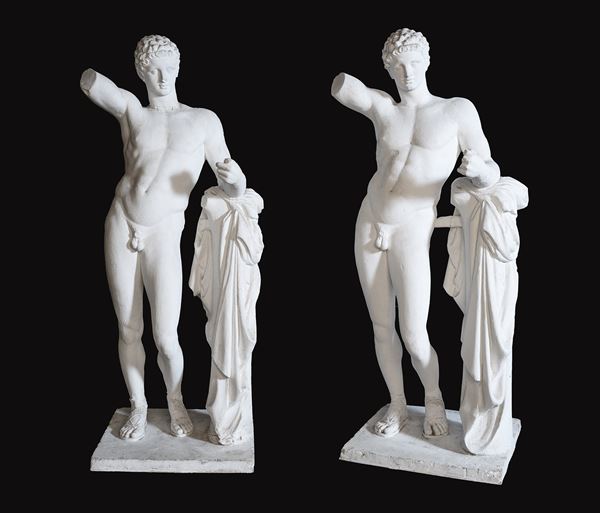 Teatro San Carlo: Pair of sculptures depicting male figures in classical pose (from "Parsifal")