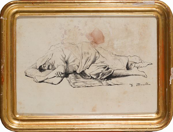 Domenico Morelli (Napoli 1826 - 1901) - Uomo addormentato