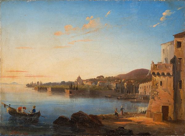 Salvatore  Fergola - Marina con pescatori
