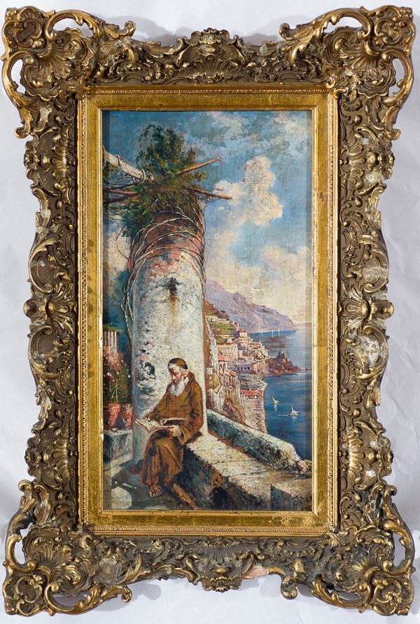 Consalvo Carelli (Napoli, 1818  - 1900) - Dall'eremo di Amalfi