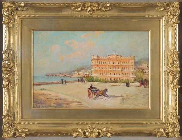 Carlo Brancaccio (Napoli, 1861 - 1920) - Lungomare Caracciolo con il Grand Hotel 