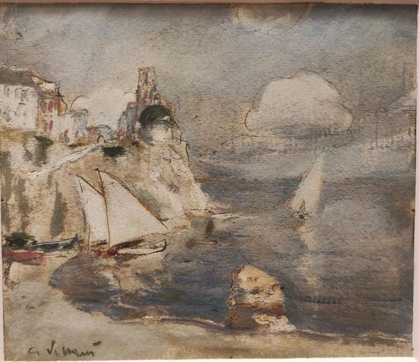 Gennaro Villani : Costiera  - watercolor on paper - Auction 19th Century Painting and Sculptures - Blindarte Casa d'Aste