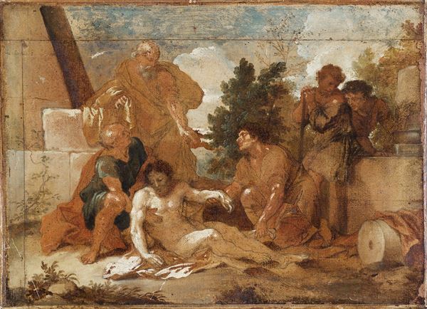 cerchia di Giovanni Benedetto  Castiglione, detto il Grechetto (Genova 1609-Mantova 1664) - Tobia seppellisce i morti