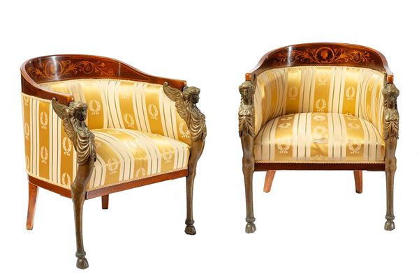 Napoli, XIX secolo : Coppia di poltroncine a pozzetto   - Asta Antiquariato, Dipinti antichi e del XIX secolo - Blindarte Casa d'Aste