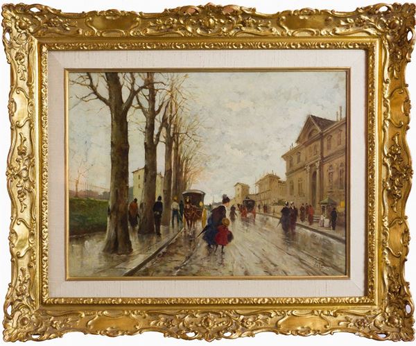 Antonino Leto (Monreale, 1844 - Capri, 1913) - Giornata di pioggia a Londra
