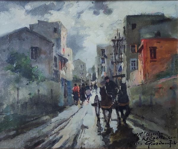 Felice Giordano : Strada di paese  - Olio su tela - Auction 19th Century Painting and Sculptures - Blindarte Casa d'Aste