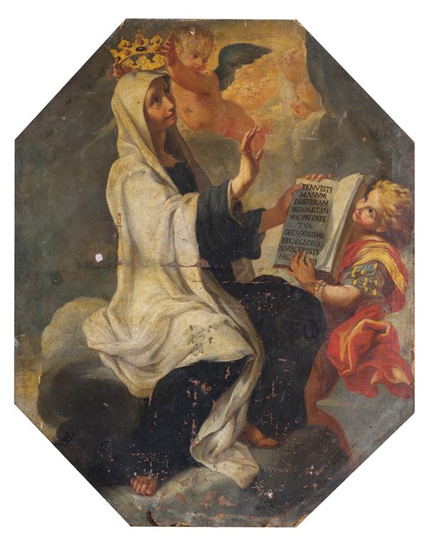 Scuola toscana, seconda met&#224; XVII secolo - Santa benedettina ha la visione di un passo del Salmo di Salomone