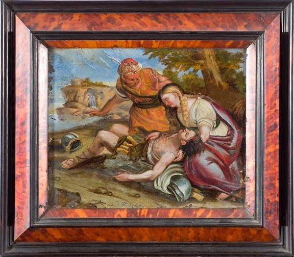 cerchia di Luca Giordano (Napoli, 1634 &#8211; 1705) - Erminia con il servo Vafrino soccorre Tancredi ferito