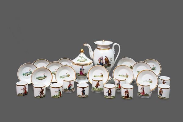 Manifattura francese dipinta a Napoli, 1830 ca - Servizio da caffè 
