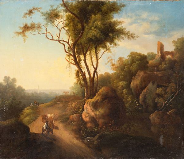 Scuola romana, XIX secolo - Paesaggio di campagna laziale