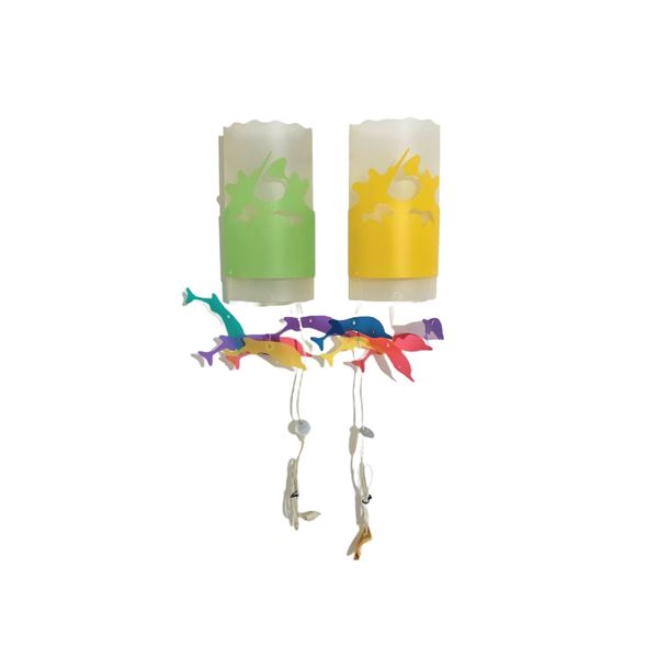 Riccardo Dalisi - Pair of wall lamps with stylized hanging dolphins - Slamp