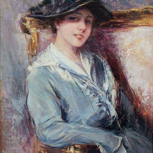 Pietro Scoppetta (Amalfi, 1863 - Napoli, 1920) - Figura femminile con cappello