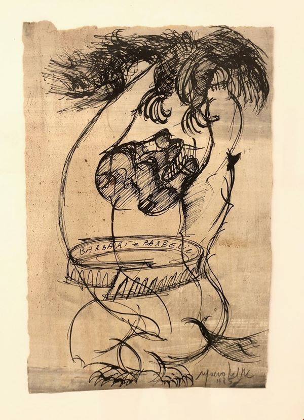 Marco Del Re : Barbari e Barberini  (1985)  - Indian ink on paper -  BUY NOW - Modern and Contemporary Art - Blindarte Casa d'Aste