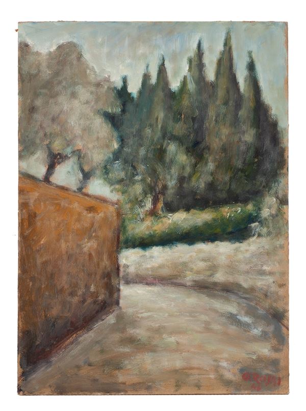 Ottone Rosai : Via San Leonardo  (1946)  - Olio su cartone - Asta Arte Moderna e Contemporanea - Blindarte Casa d'Aste