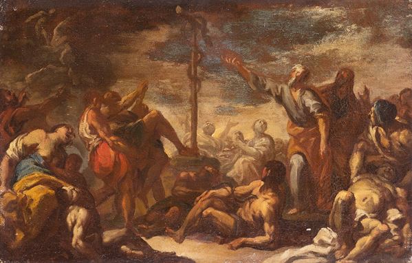 attribuito a Agostino Beltrano - Mosè eleva il serpente di bronzo
