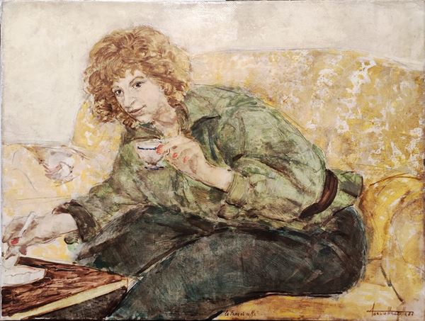 Americo Mazzotta : La tazza di caffè  (1983)  - Oil on paper applied on canvas - Auction Modern and contemporary art - Blindarte Casa d'Aste