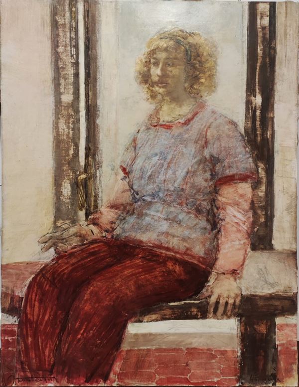 Americo Mazzotta : La bionda Sofia  (1985)  - Oil on paper applied on canvas - Auction Modern and Contemporary Art - Blindarte Casa d'Aste