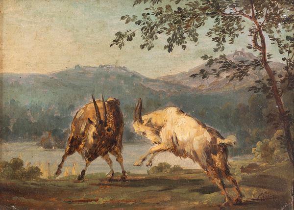 Giuseppe Palizzi (Lanciano, 1812 - Parigi, 1888) - Lotta tra arieti