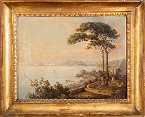Salvatore  Fergola : Veduta di Pozzuoli  - Olio su tela - Asta Antiquariato, Dipinti Antichi e del XIX secolo - Blindarte Casa d'Aste