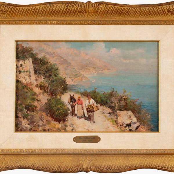 Tito Pellicciotti - Paesaggio marino con contadini