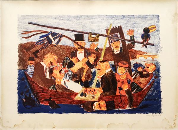 Franz Borghese : Persone in barca  (1976)  - Litografia su carta - Asta Grafiche e Multipli - Blindarte Casa d'Aste