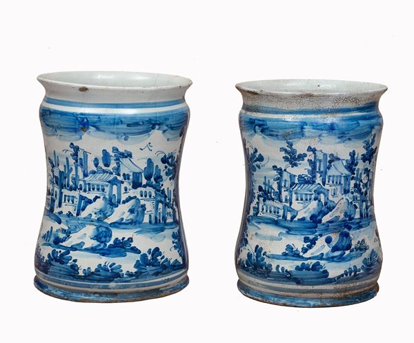 Napoli, XVIII secolo : Coppia di grandi albarelli   - in maiolica  - Auction Antiquariato, Dipinti antichie e del XIX secolo - Blindarte Casa d'Aste