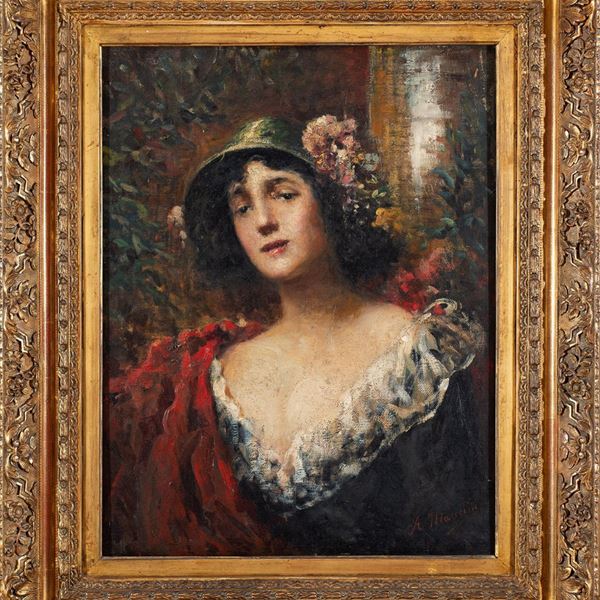 Antonio  Mancini (Roma, 1852 - 1930) - Busto di donna