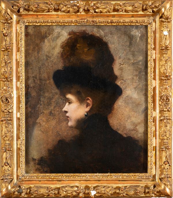 Giuseppe  De Nittis (Barletta 1846 - Saint-Germain-en-Laye 1884) - Ritratto femminile