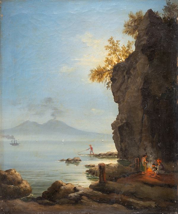 Scuola di Posillipo, prima met&#224; del XIX secolo - Veduta di Posillipo al chiaro di luna