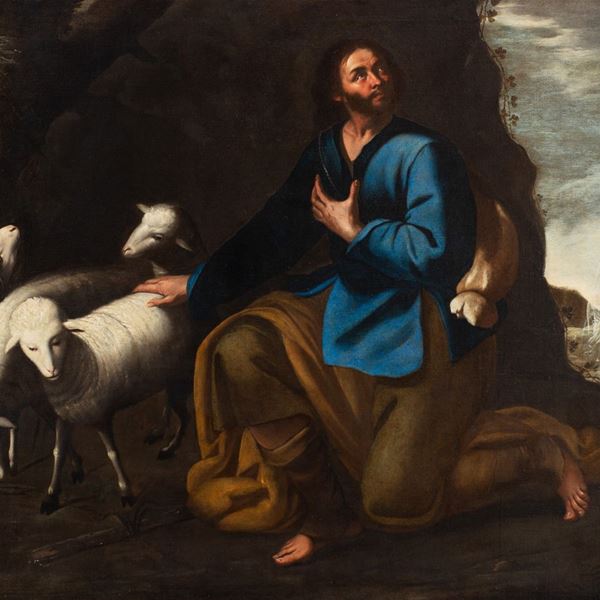 cerchia di Massimo Stanzione (Frattamaggiore o Orta di Atella, 1585 &#8211; Napoli, 1656) : Il sogno di Giacobbe e il gregge di Làbano  - Olio su tela - Auction Antiquariato, Dipinti antichie e del XIX secolo - Blindarte Casa d'Aste