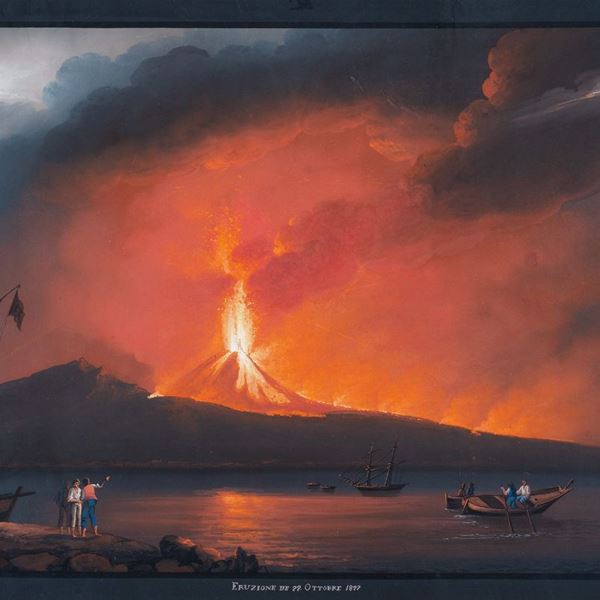 Scuola napoletana, met&#224; XIX secolo - Eruzione notturna del Vesuvio