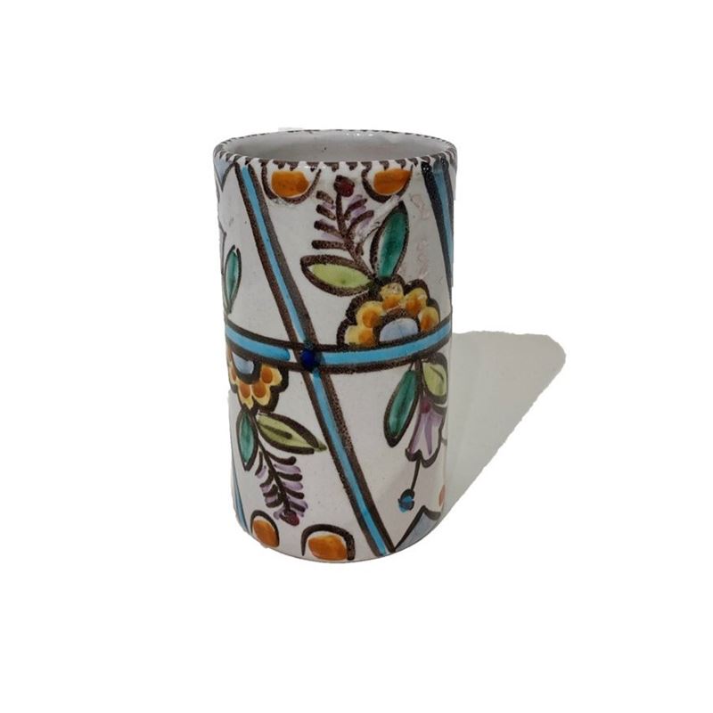 Vaso in terracotta con decoro floreale policromo