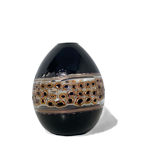 Ermanno Toso : Vaso Murrine  (1956)  - Vaso di forma ovale, ad incalmo con murrine quadrate policrome - Asta Design e Oggetti d'Arte - Blindarte Casa d'Aste