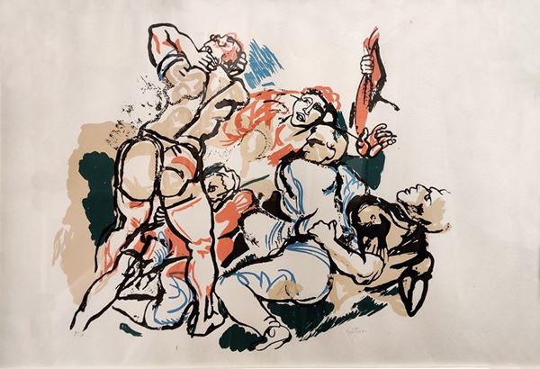 Renato Guttuso : Senza titolo  - Serigrafia su carta - Asta Grafiche e Multipli - Blindarte Casa d'Aste