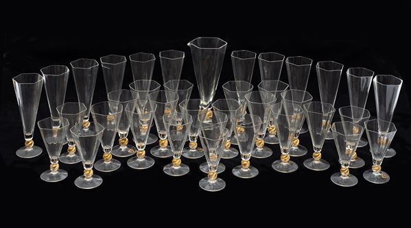 Italo Varisco : Set of 36 hexagonal glasses with carafe  - Glass - Auction Design and Art Objects - Blindarte Casa d'Aste