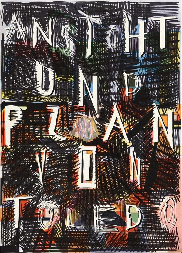 Thomas Scheibitz : Ansicht und Plan von Toledo  (2002)  - Tecnica mista su manifesto - Asta Arte Moderna e Contemporanea - Blindarte Casa d'Aste